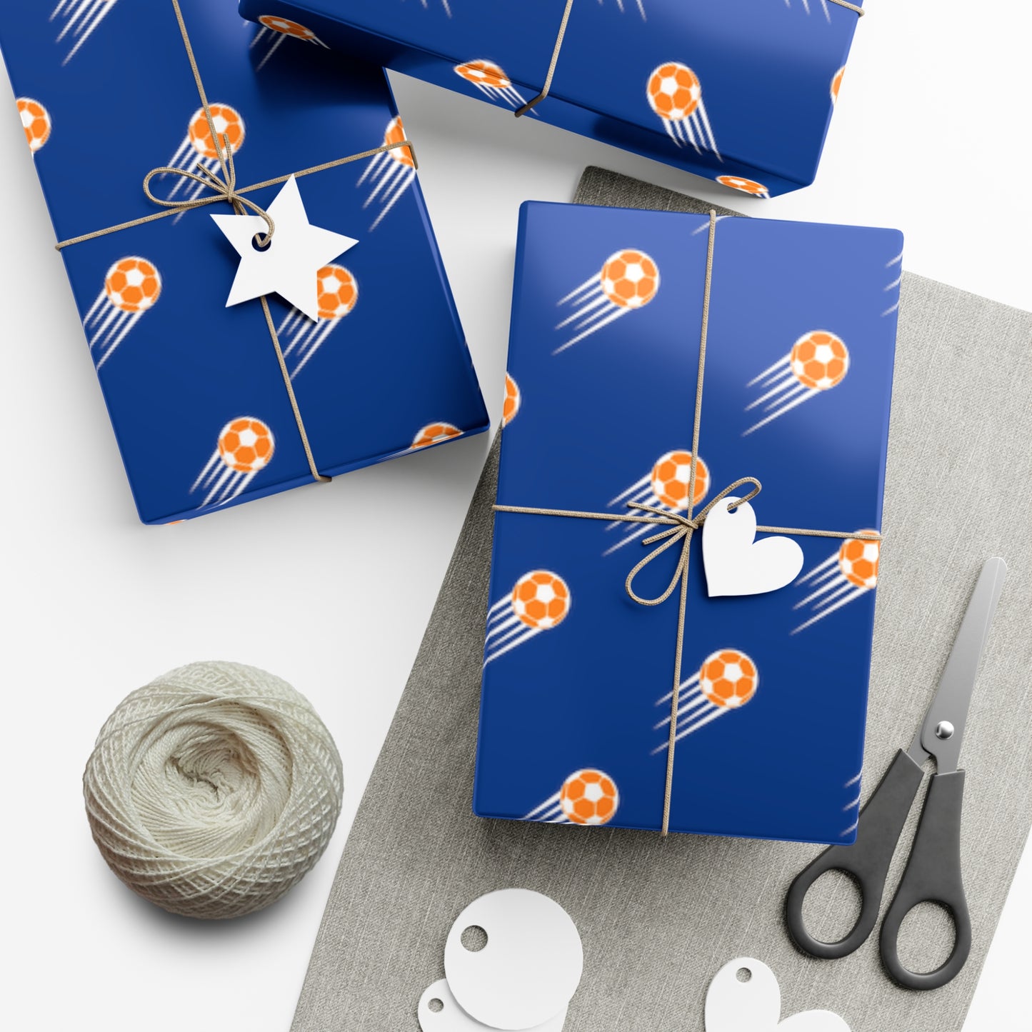 SOCCER Gift Wrap, Blue and Orange