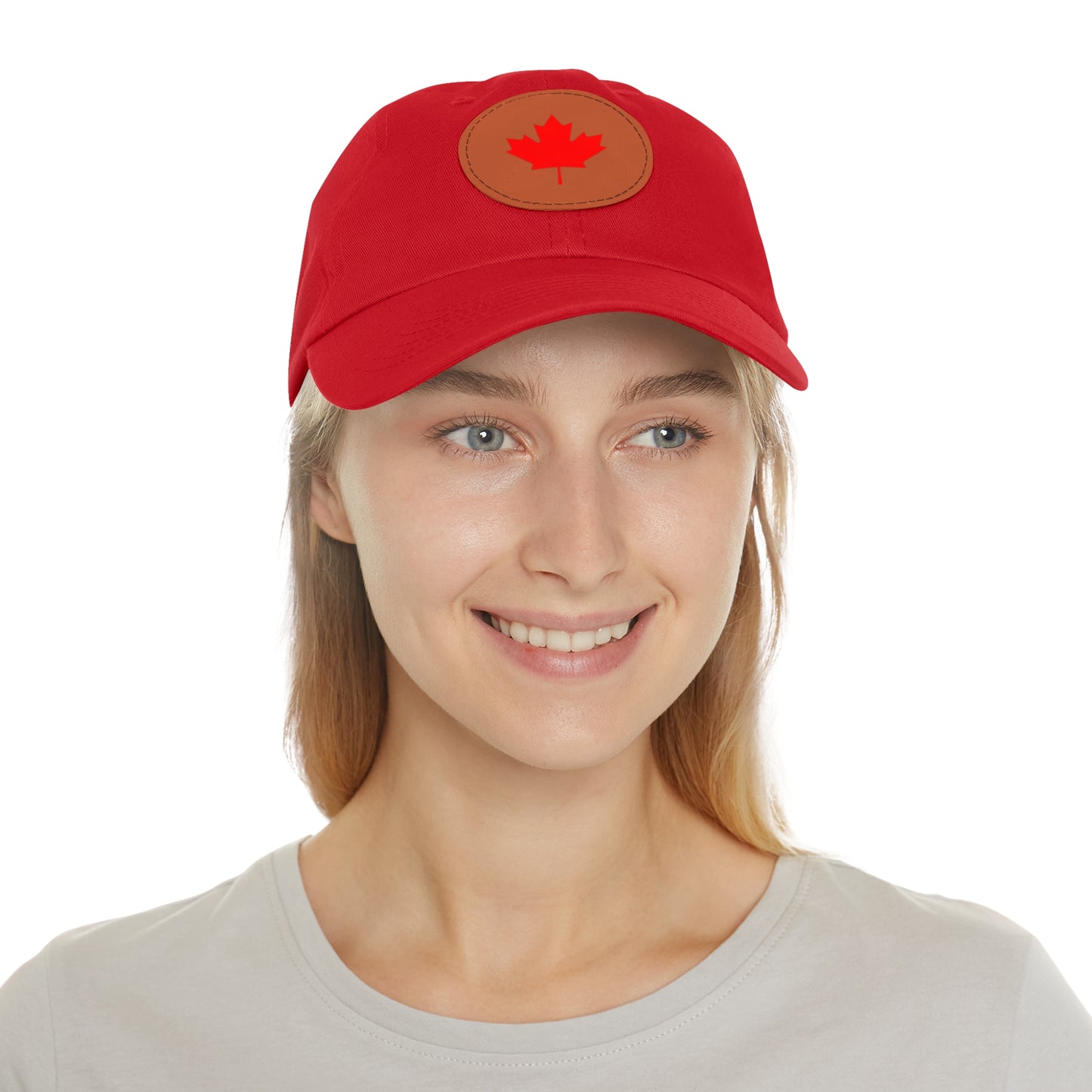Dad Hat with Leather Patch (Round) with Canadian Maple Leaf