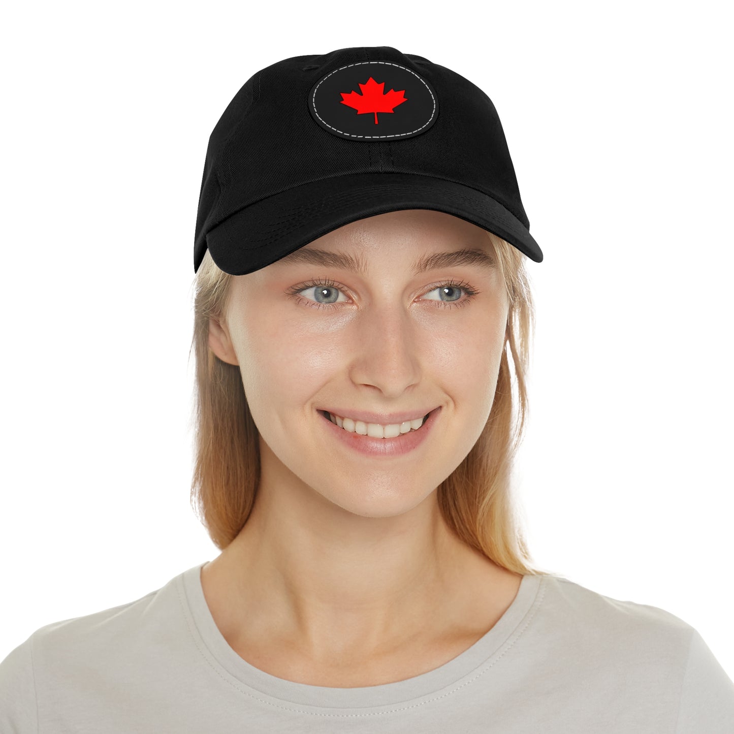 Dad Hat with Leather Patch (Round) with Canadian Maple Leaf