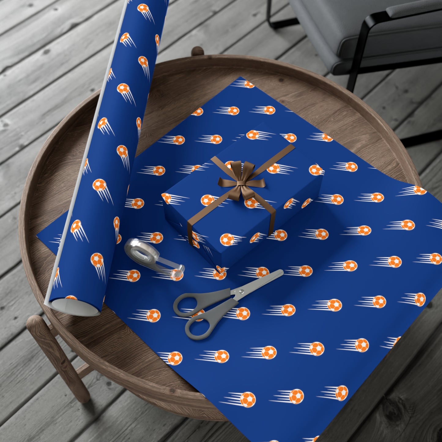SOCCER Gift Wrap, Blue and Orange