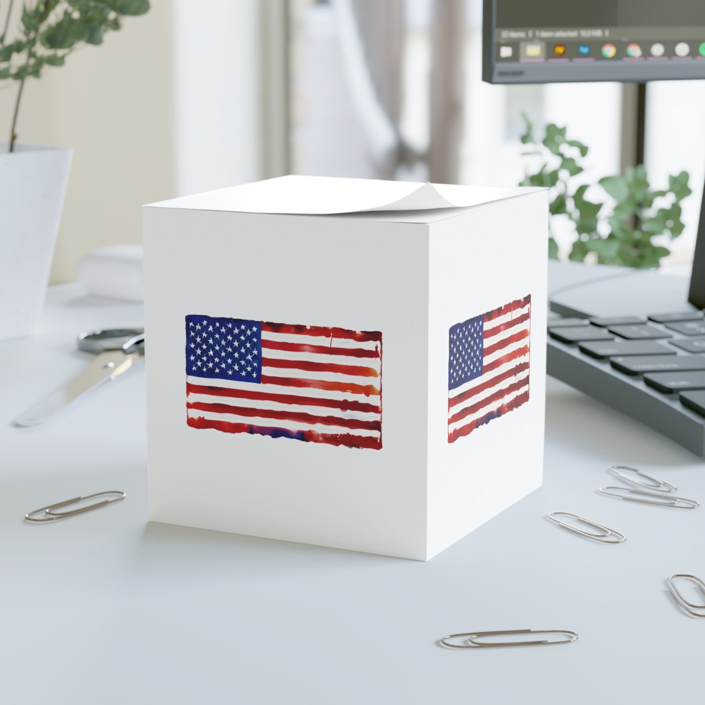 American Flag Watercolor Note Cube