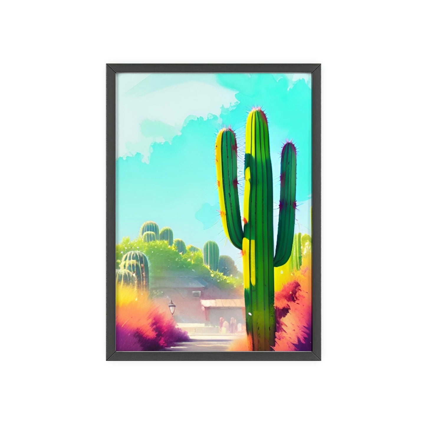 Desert Cactus Poster with Wooden Frame