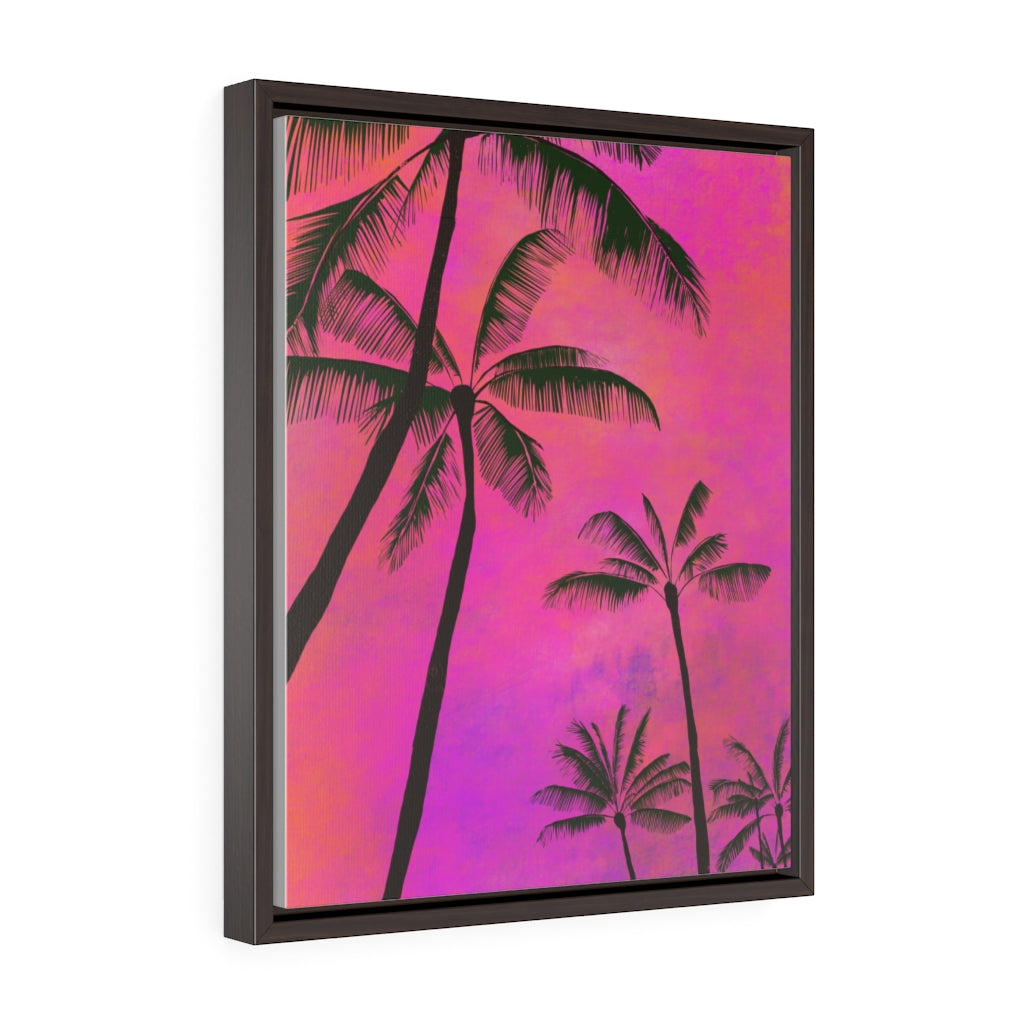 Palm Tree Sunset - Vertical Framed Premium Gallery Wrap Canvas
