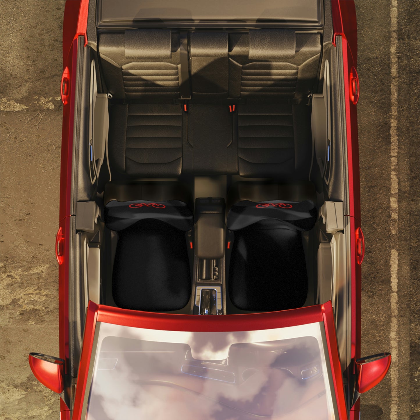 Black Car Seat Covers - Red Bike Print