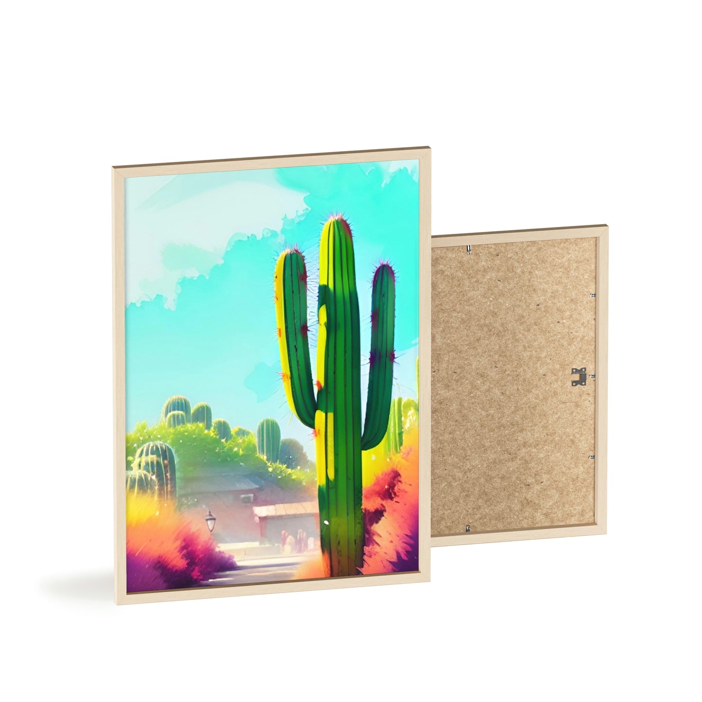 Desert Cactus Poster with Wooden Frame
