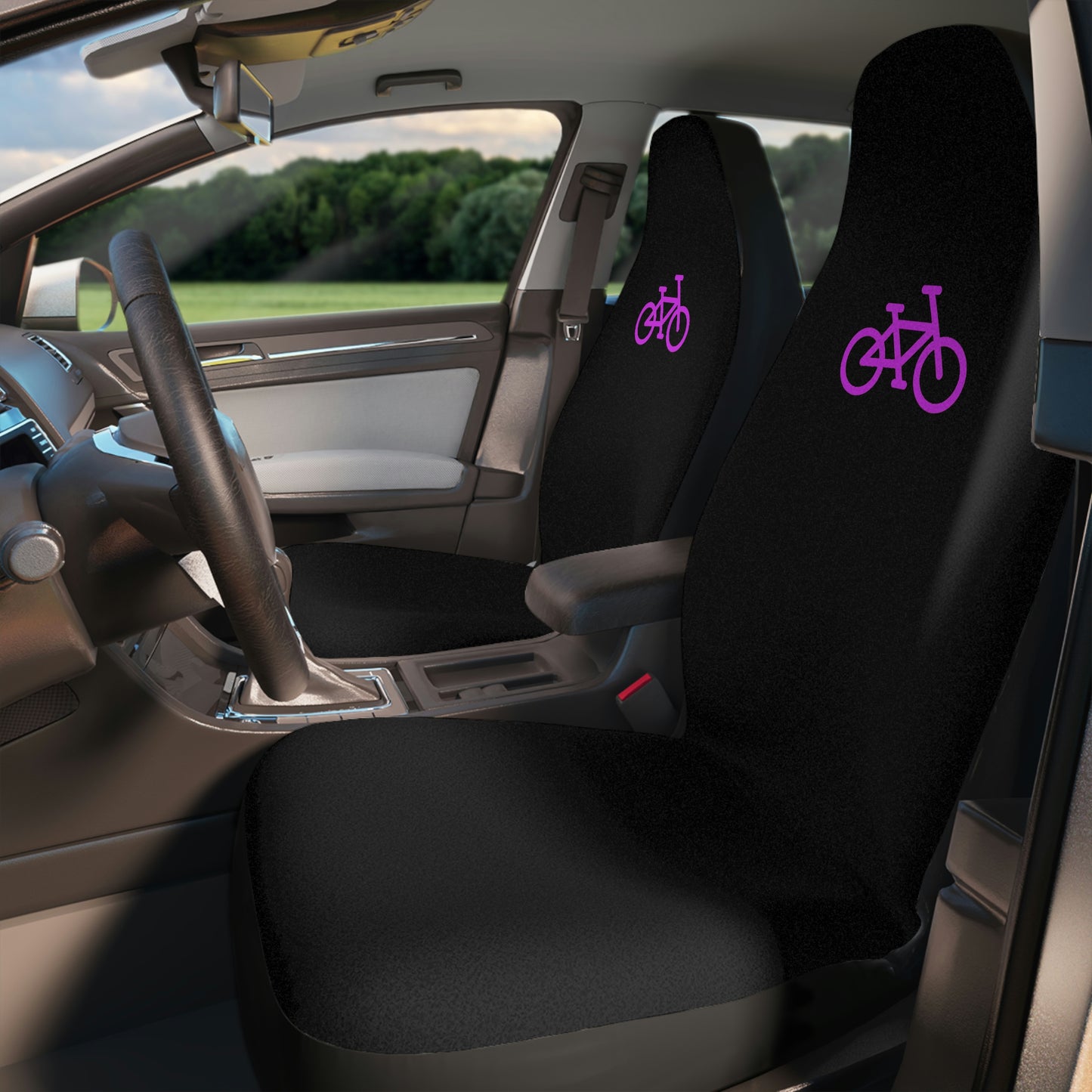 Black Car Seat Covers - Pink Bike