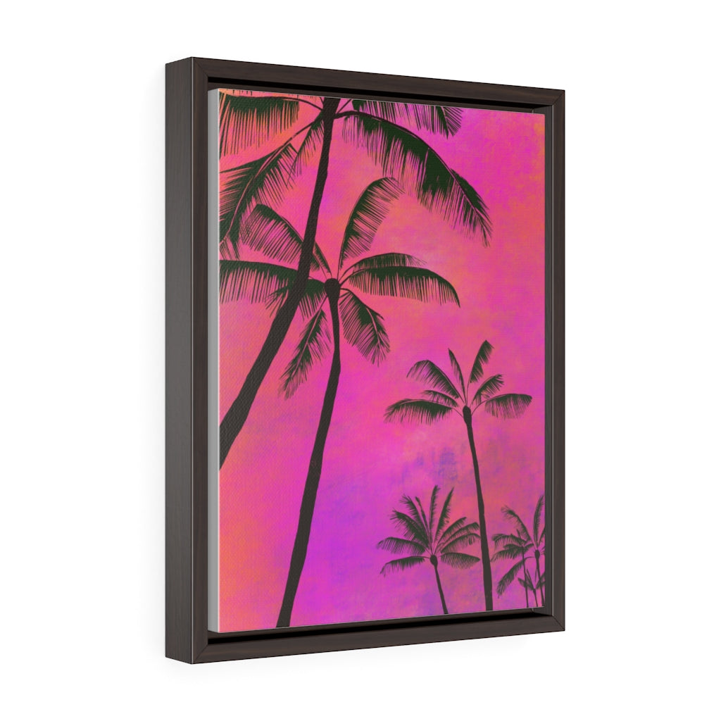 Palm Tree Sunset - Vertical Framed Premium Gallery Wrap Canvas