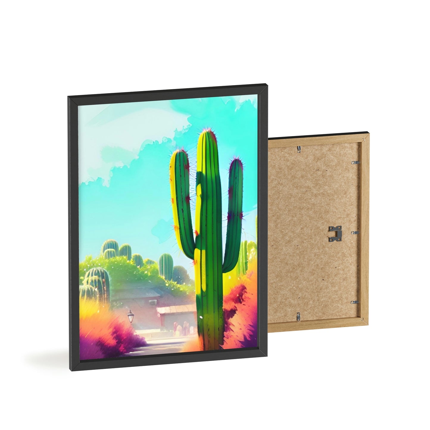 Desert Cactus Poster with Wooden Frame