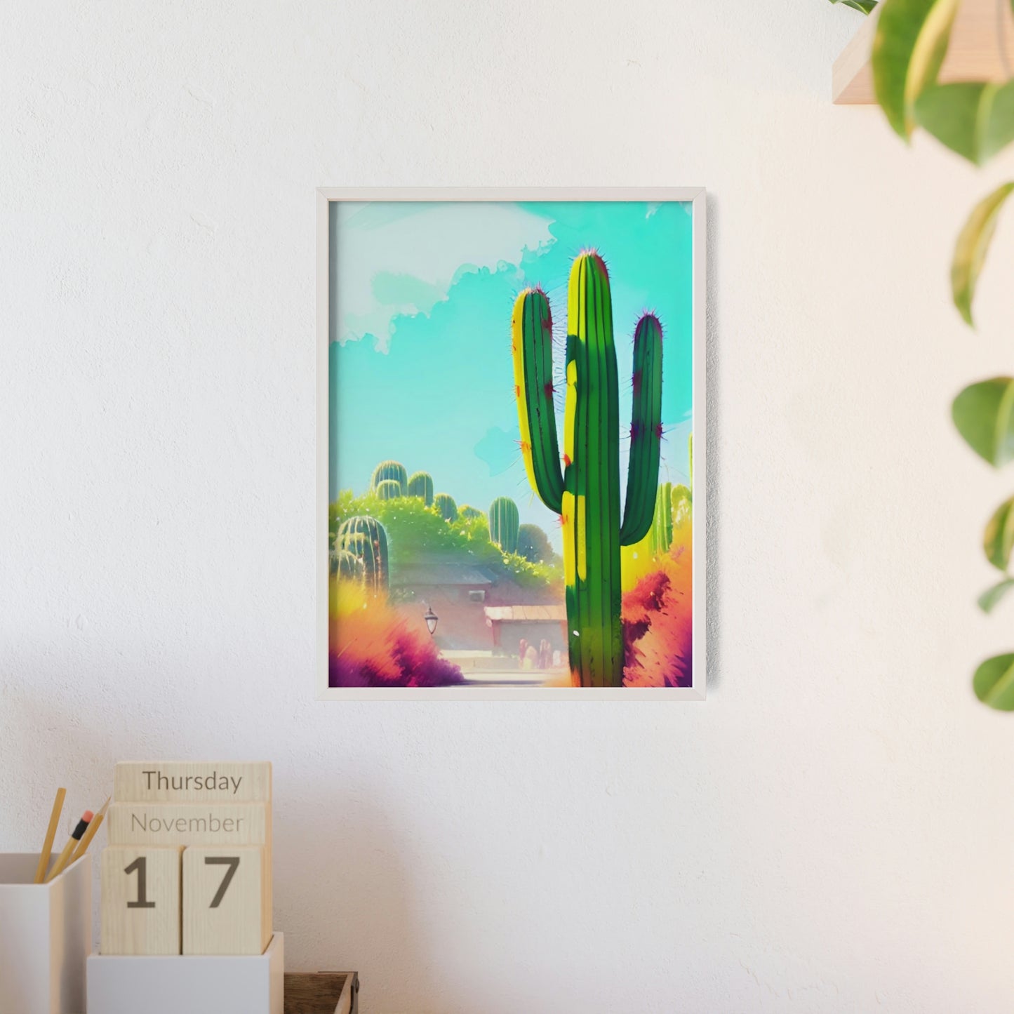 Desert Cactus Poster with Wooden Frame