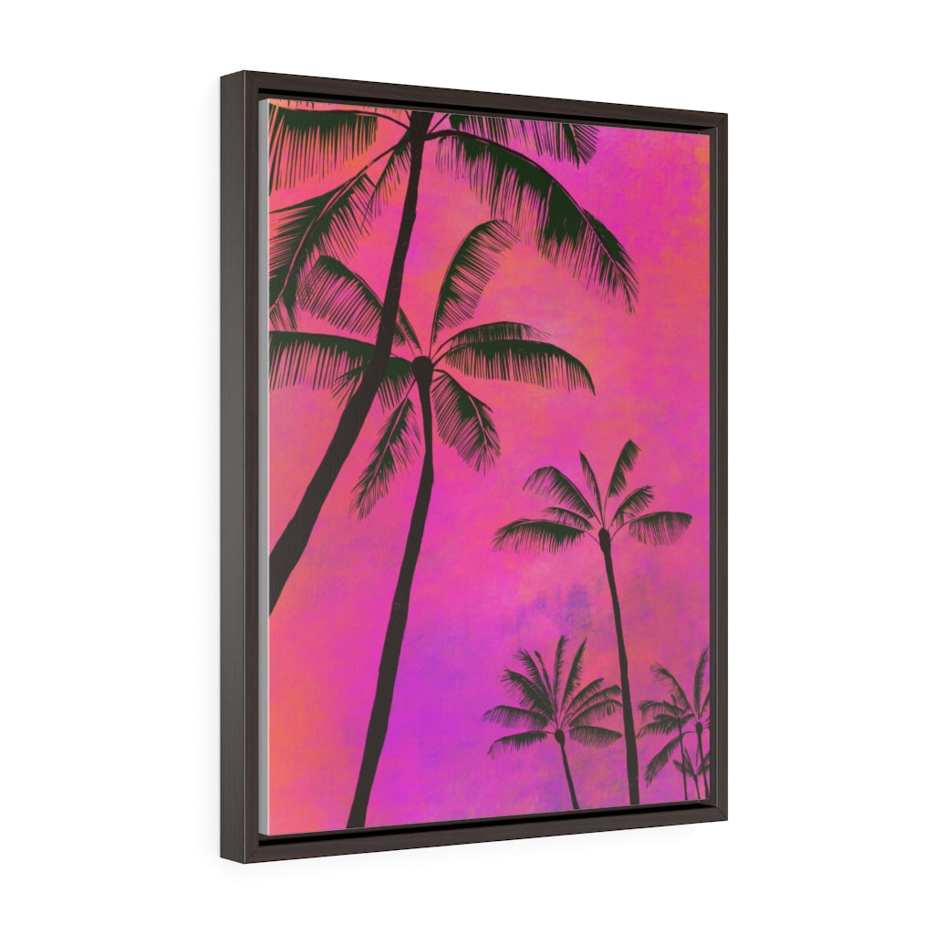 Palm Tree Sunset - Vertical Framed Premium Gallery Wrap Canvas