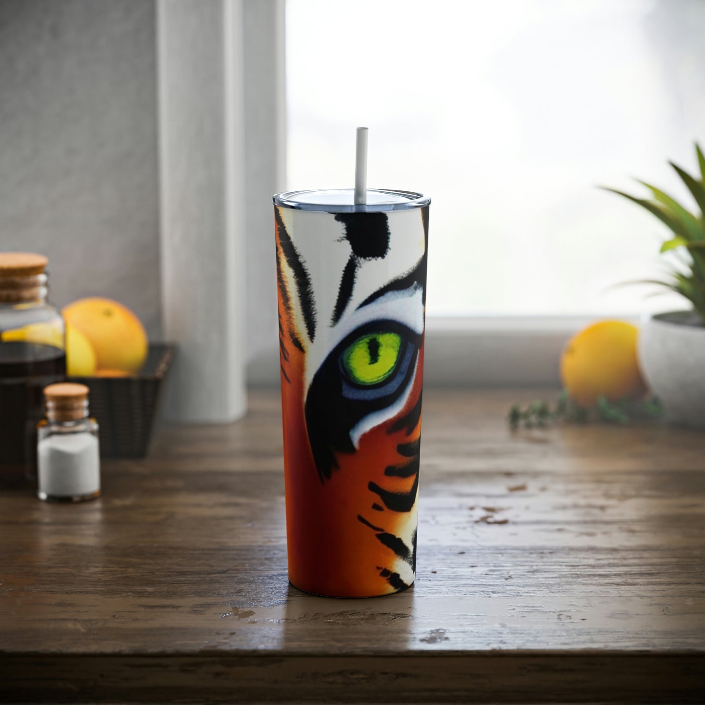 TIGER - Skinny Steel Tumbler with Straw, 20oz
