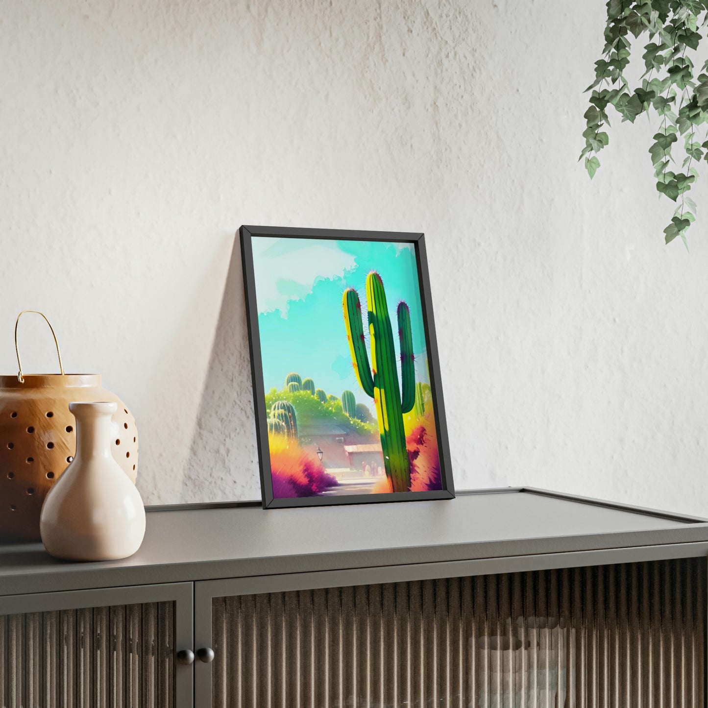 Desert Cactus Poster with Wooden Frame