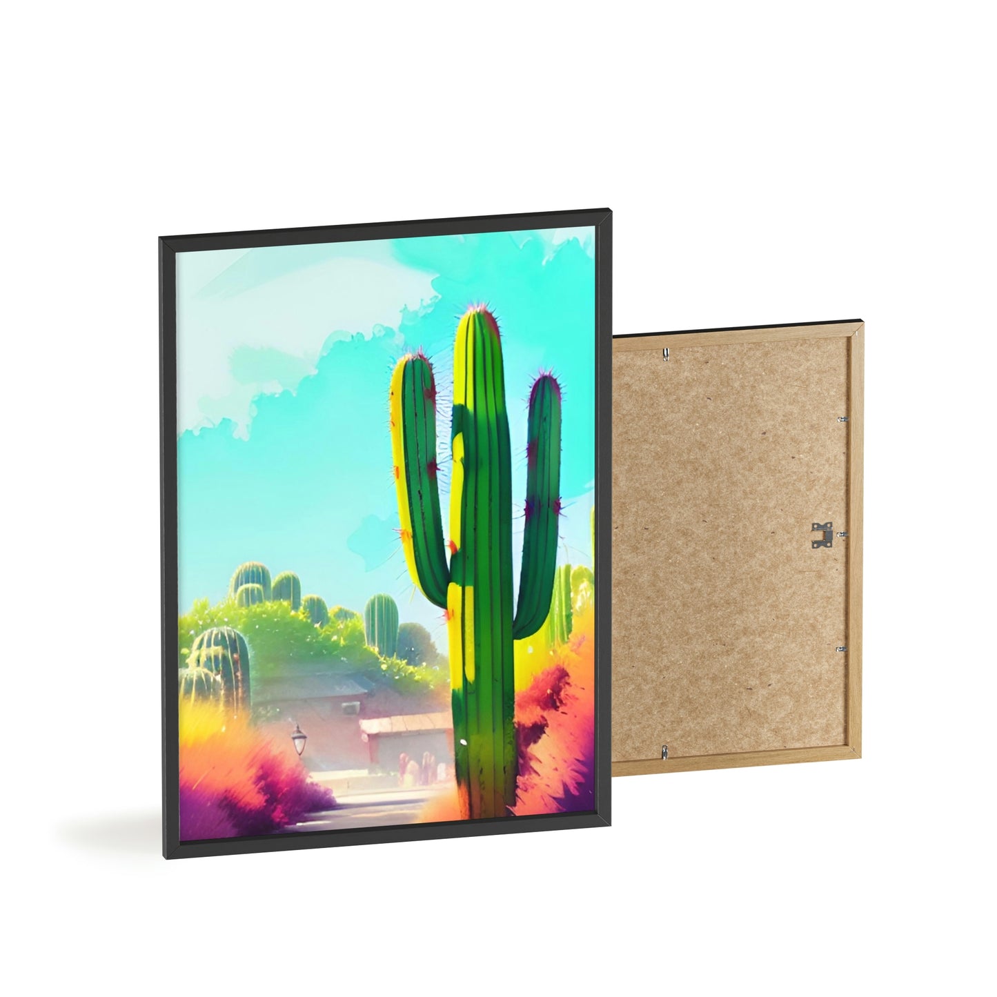 Desert Cactus Poster with Wooden Frame