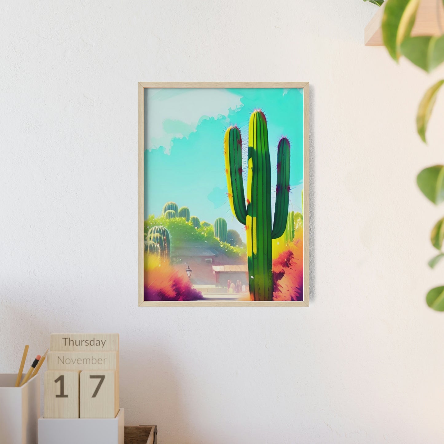Desert Cactus Poster with Wooden Frame