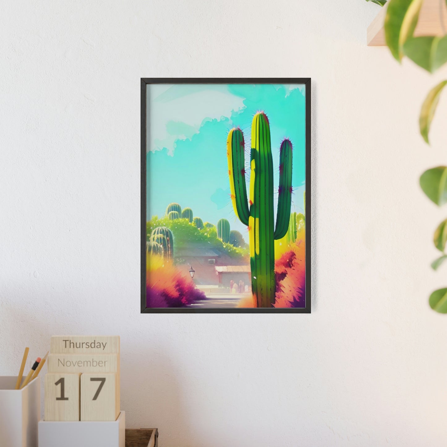 Desert Cactus Poster with Wooden Frame