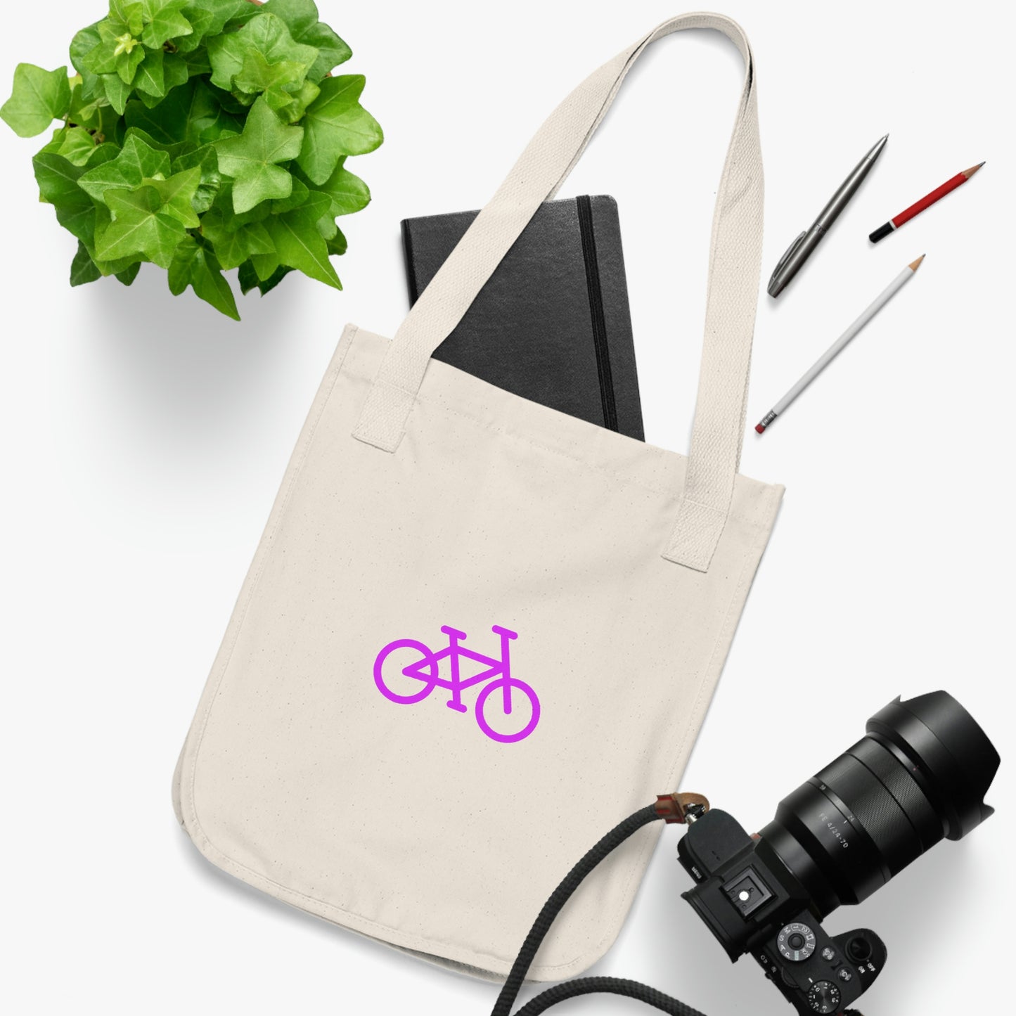 Organic Canvas Tote Bag - Pink Bike