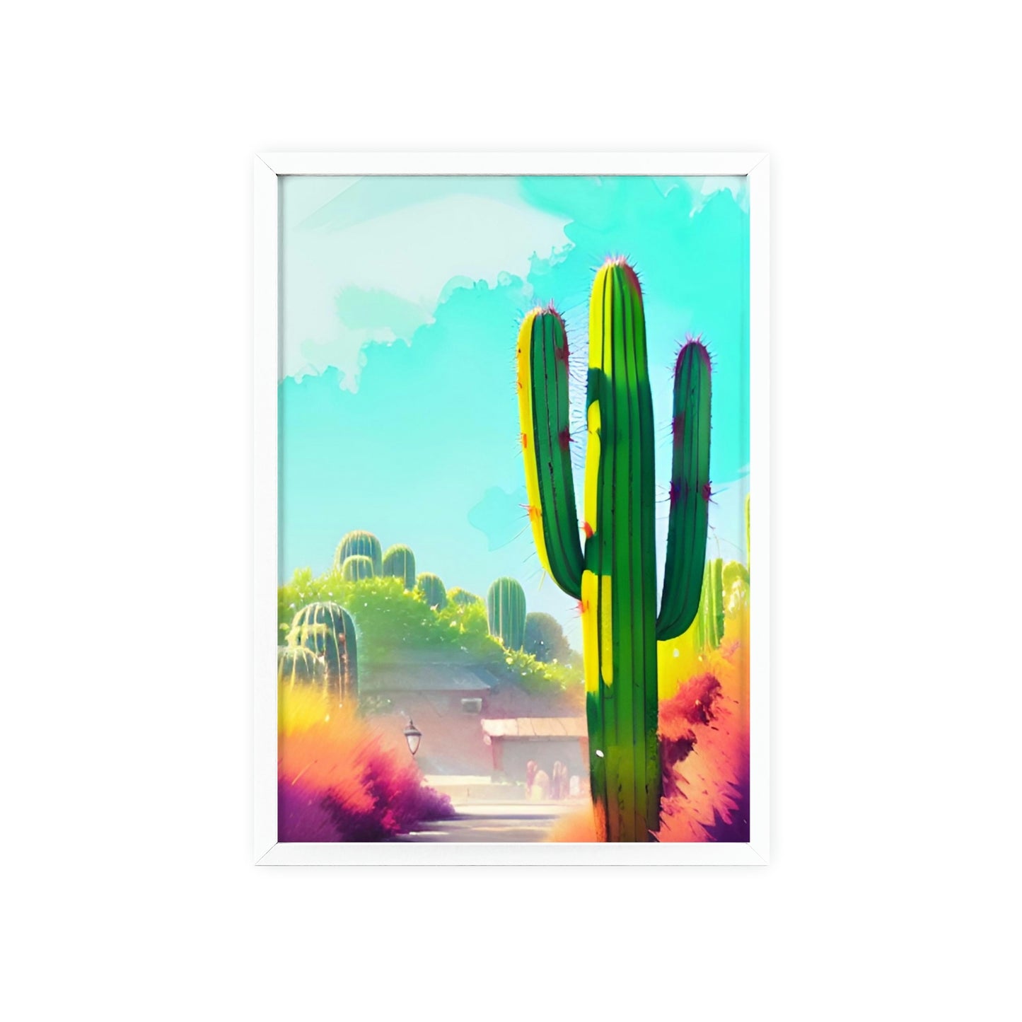 Desert Cactus Poster with Wooden Frame