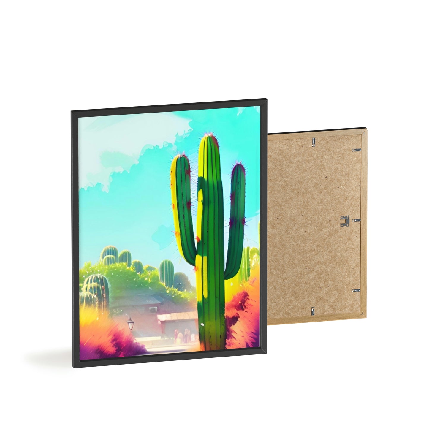 Desert Cactus Poster with Wooden Frame