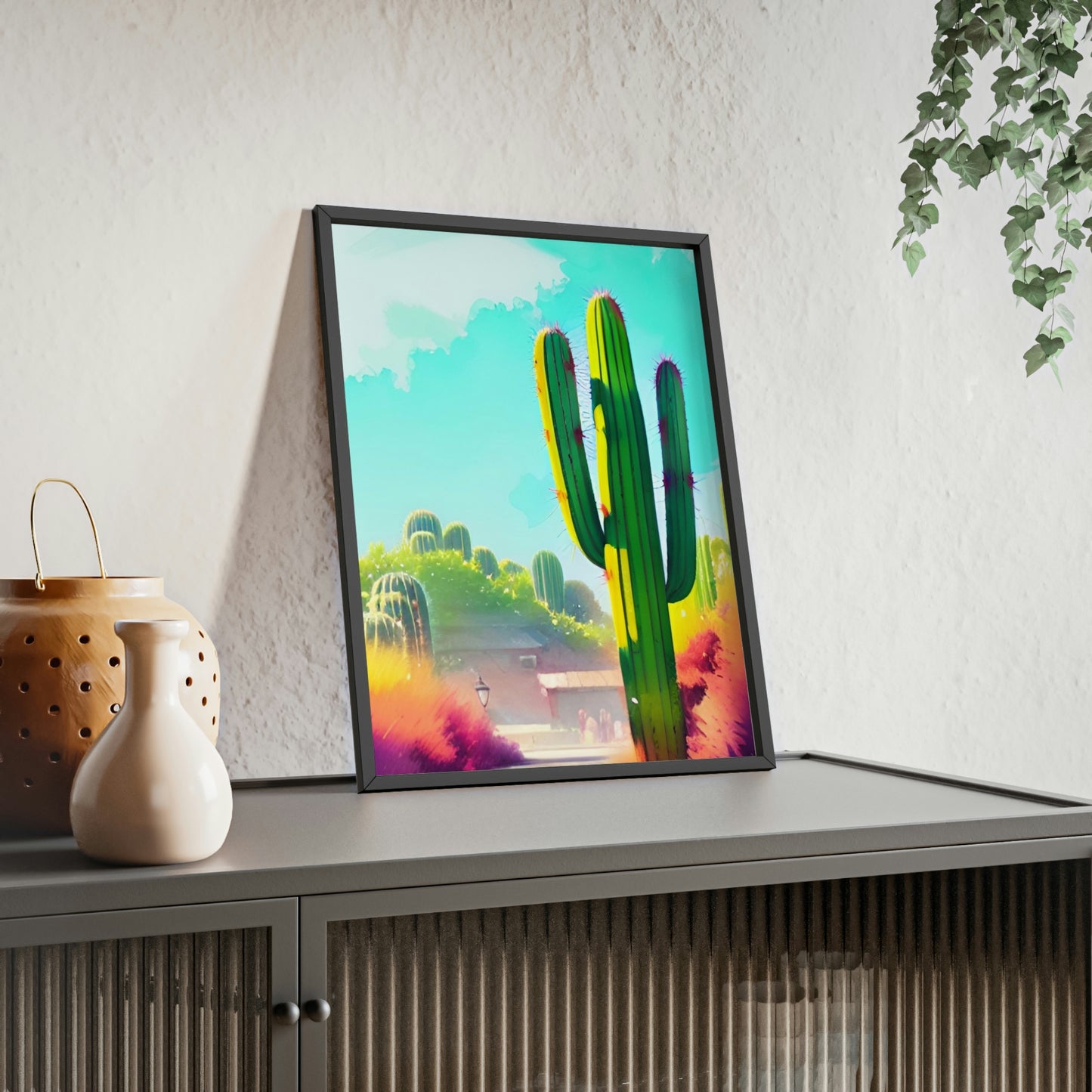 Desert Cactus Poster with Wooden Frame
