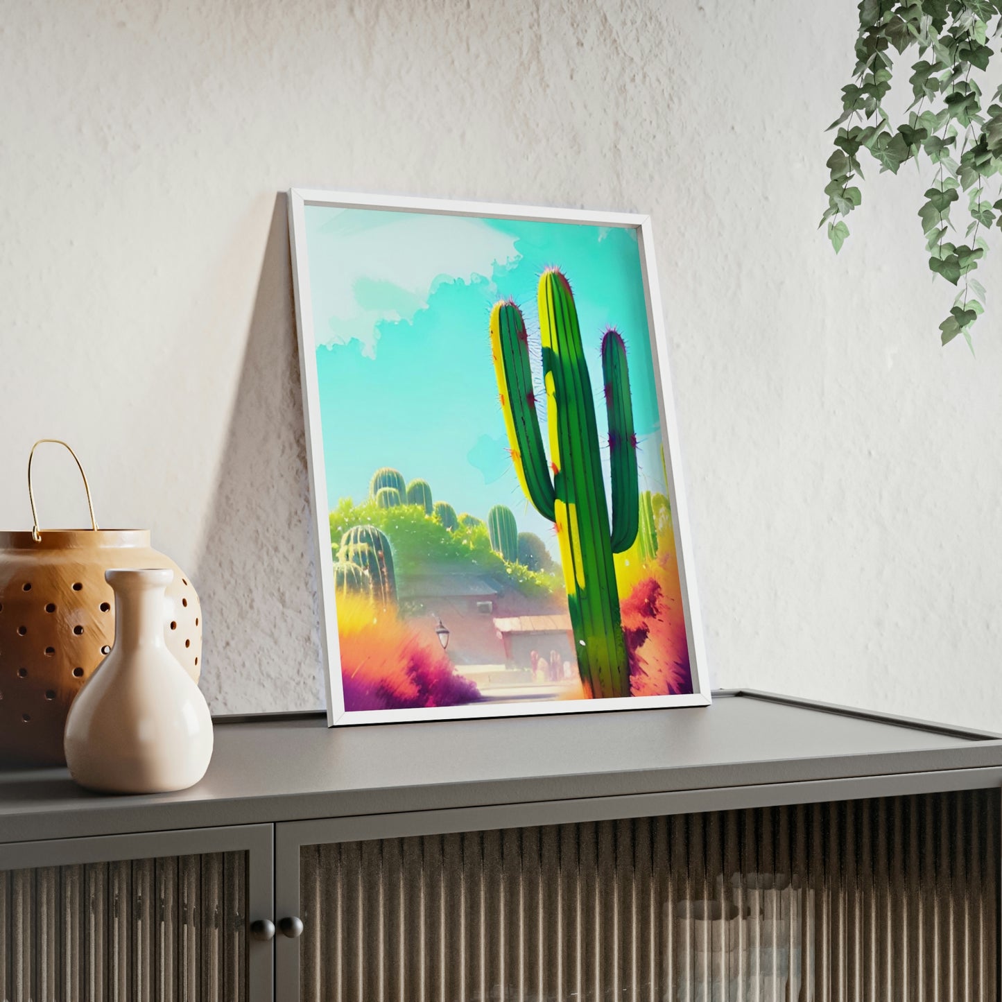 Desert Cactus Poster with Wooden Frame