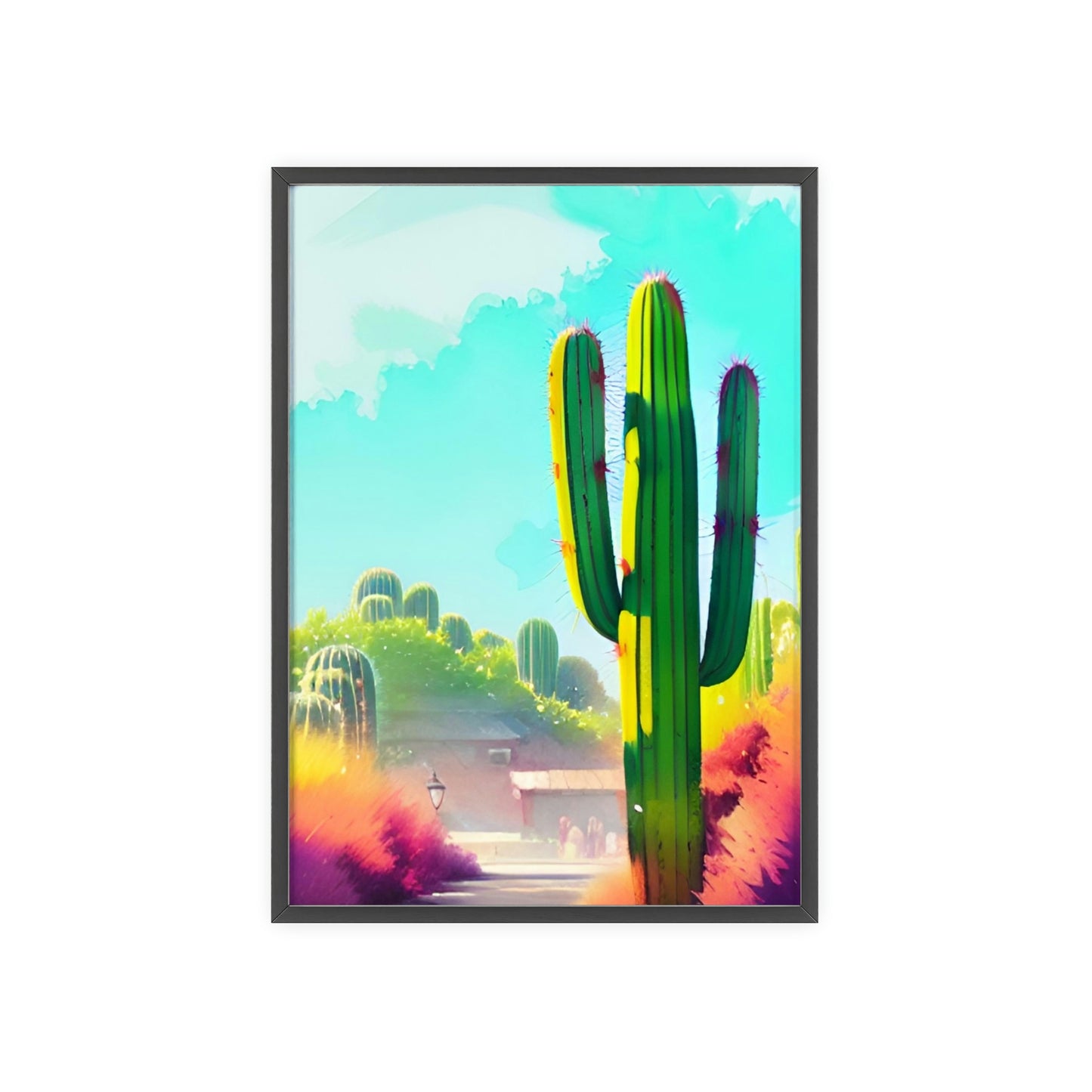 Desert Cactus Poster with Wooden Frame