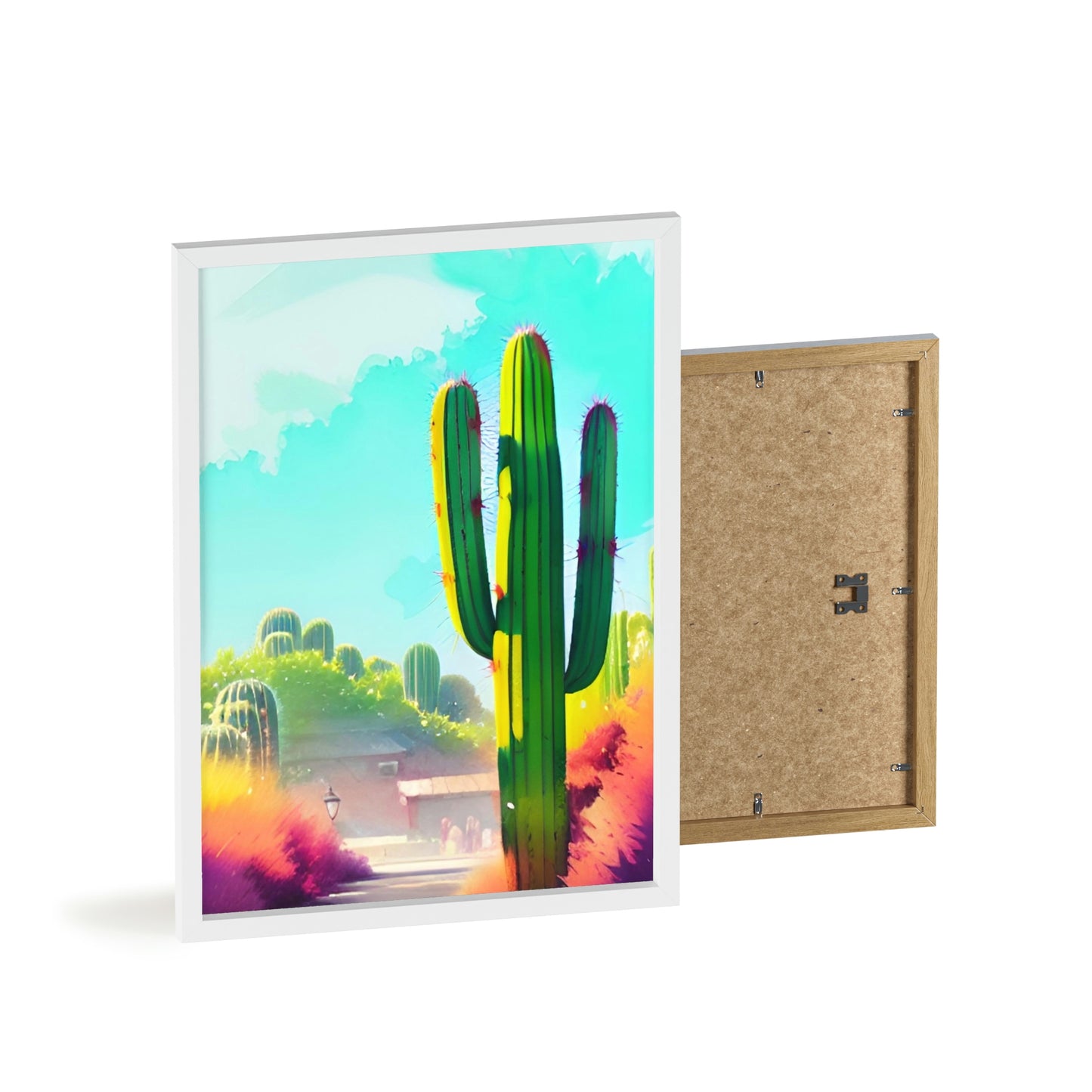 Desert Cactus Poster with Wooden Frame
