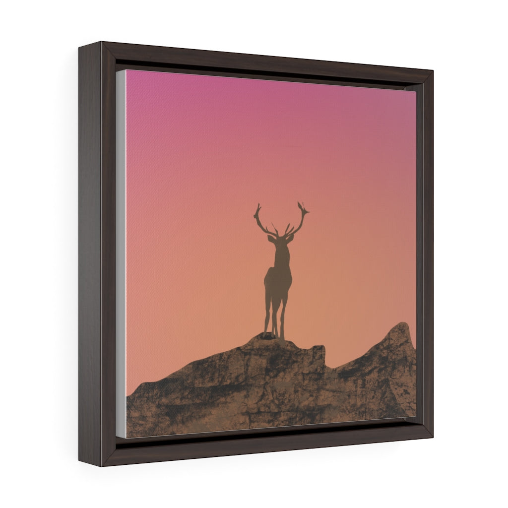 Deer at Sunrise - Square Framed Premium Gallery Wrap Canvas