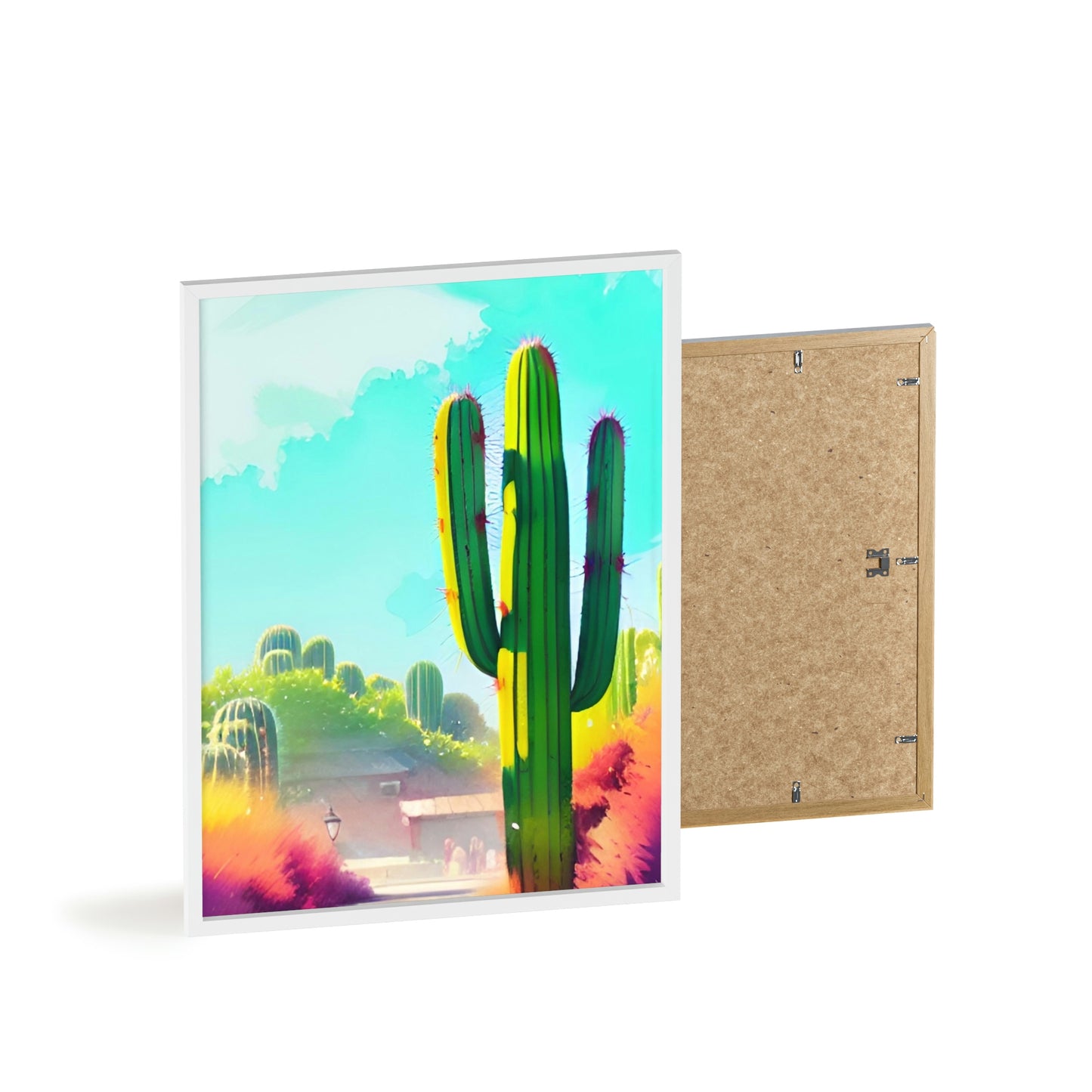 Desert Cactus Poster with Wooden Frame