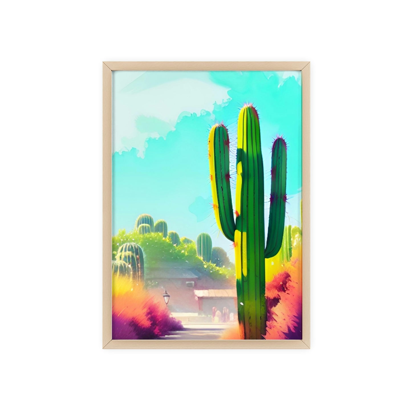 Desert Cactus Poster with Wooden Frame