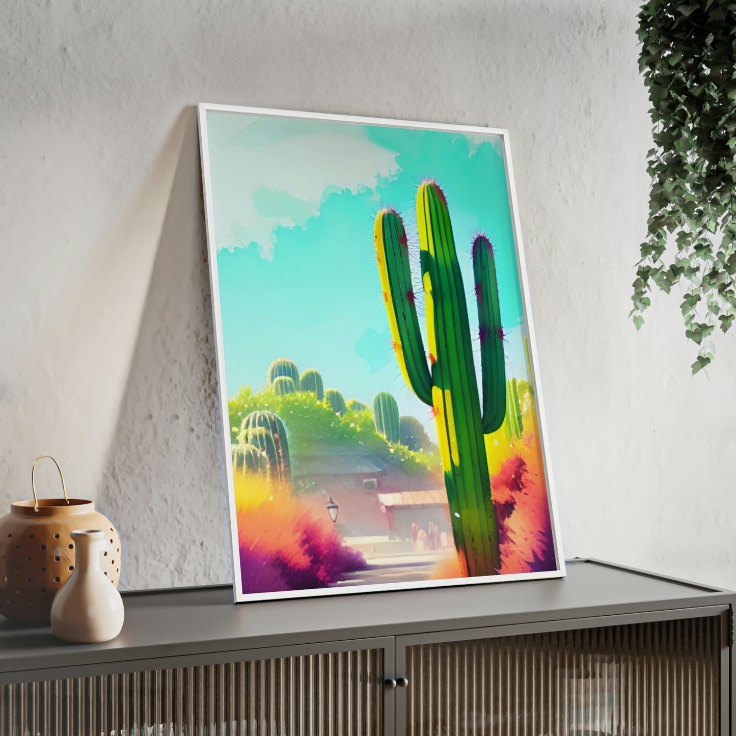 Desert Cactus Poster with Wooden Frame