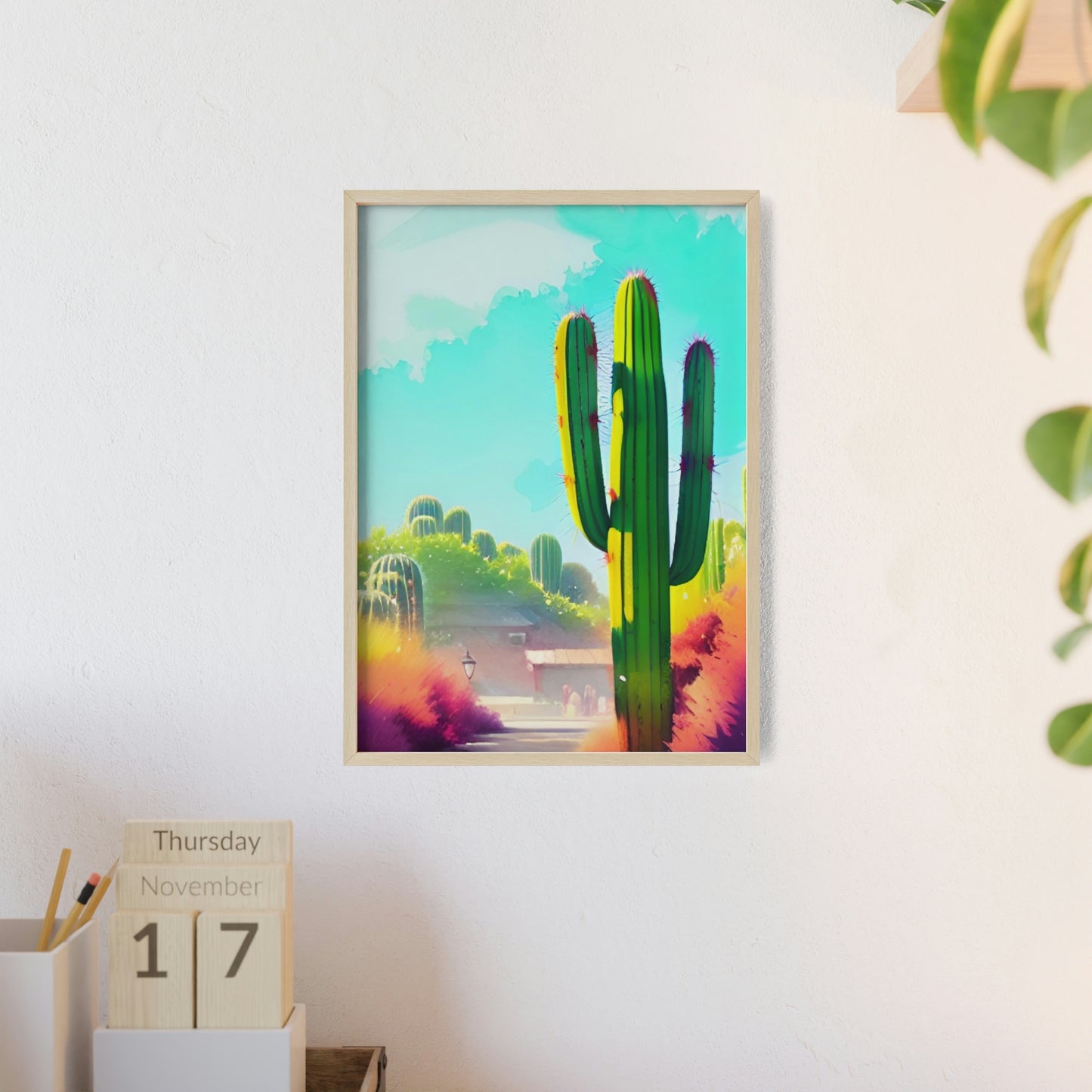 Desert Cactus Poster with Wooden Frame