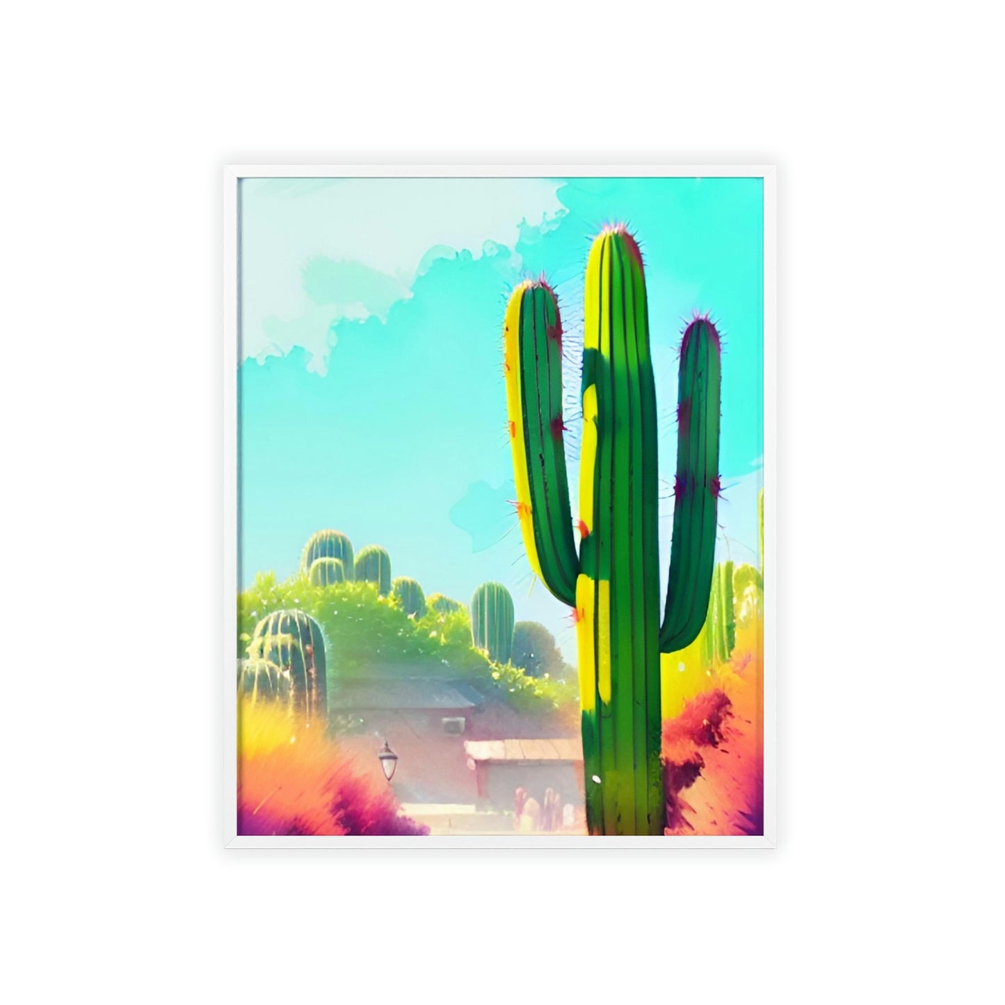 Desert Cactus Poster with Wooden Frame