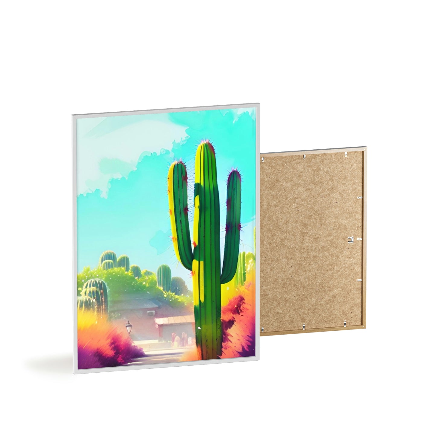 Desert Cactus Poster with Wooden Frame
