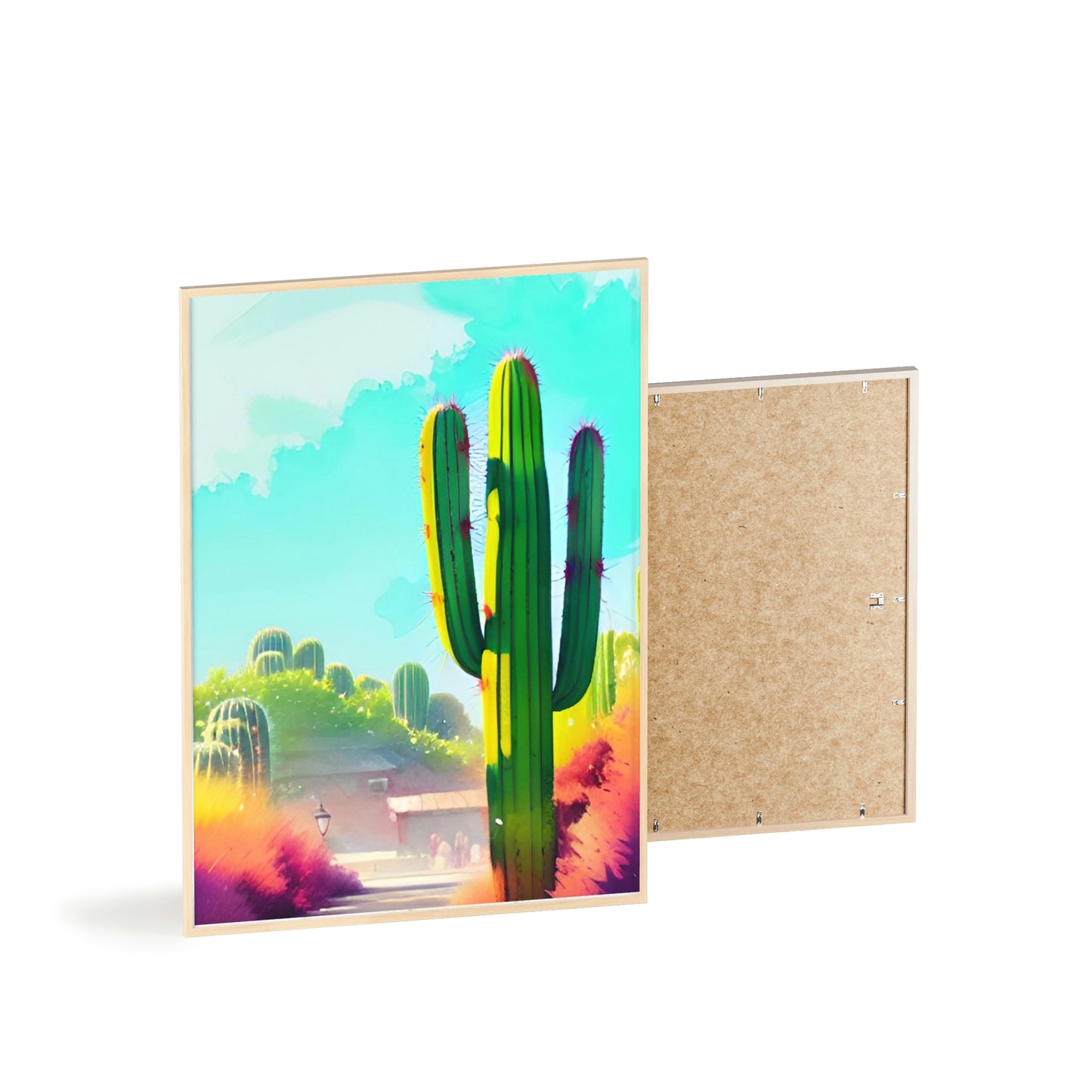 Desert Cactus Poster with Wooden Frame