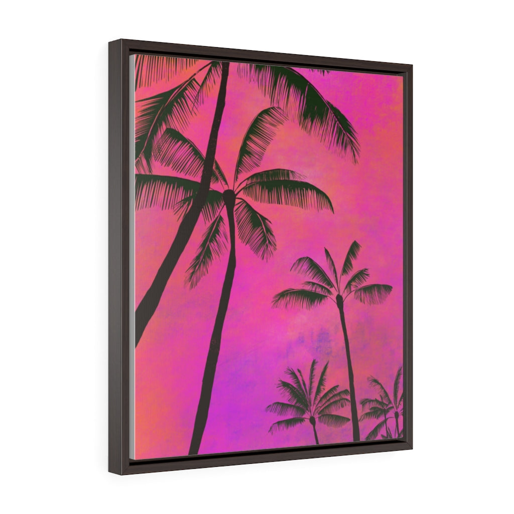 Palm Tree Sunset - Vertical Framed Premium Gallery Wrap Canvas