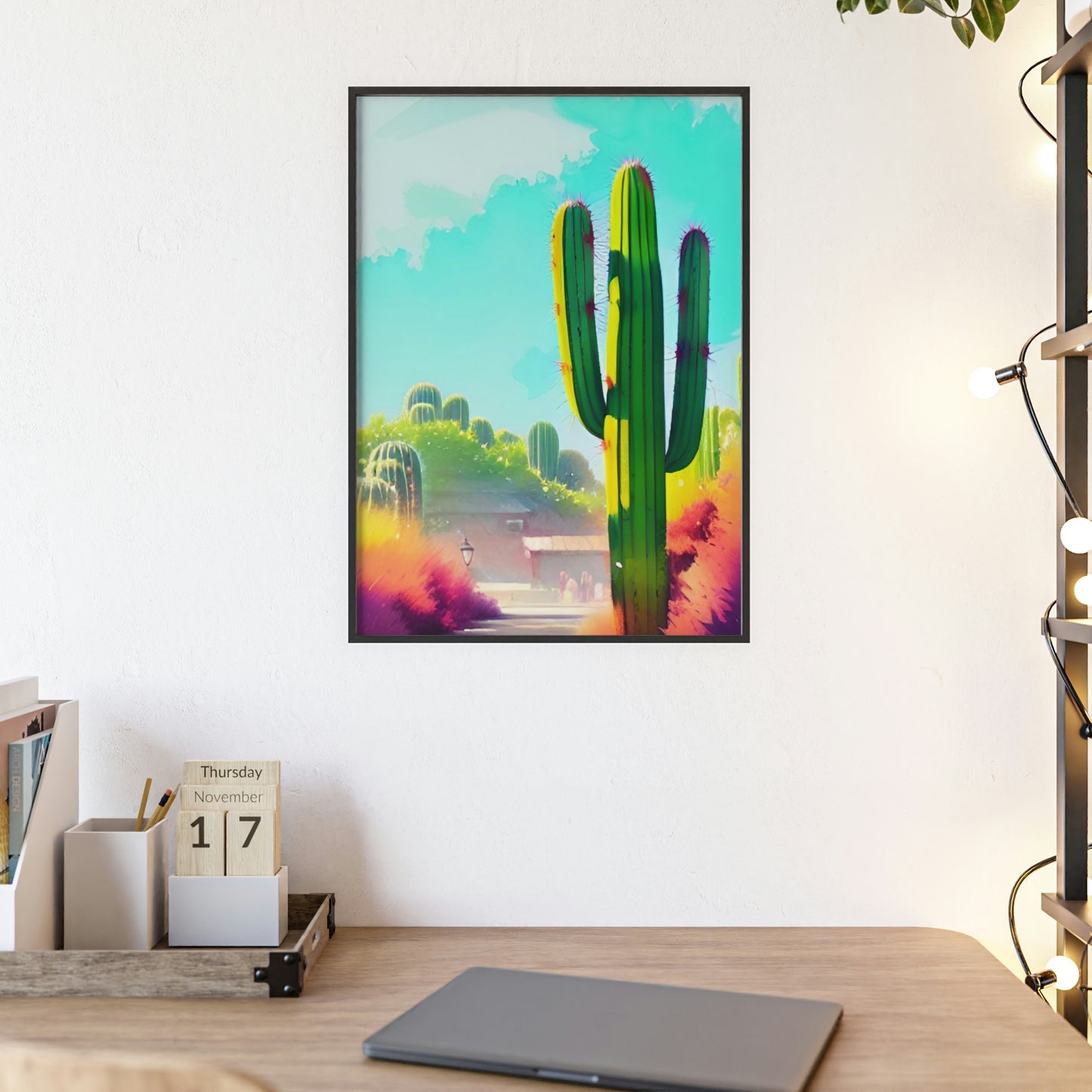 Desert Cactus Poster with Wooden Frame