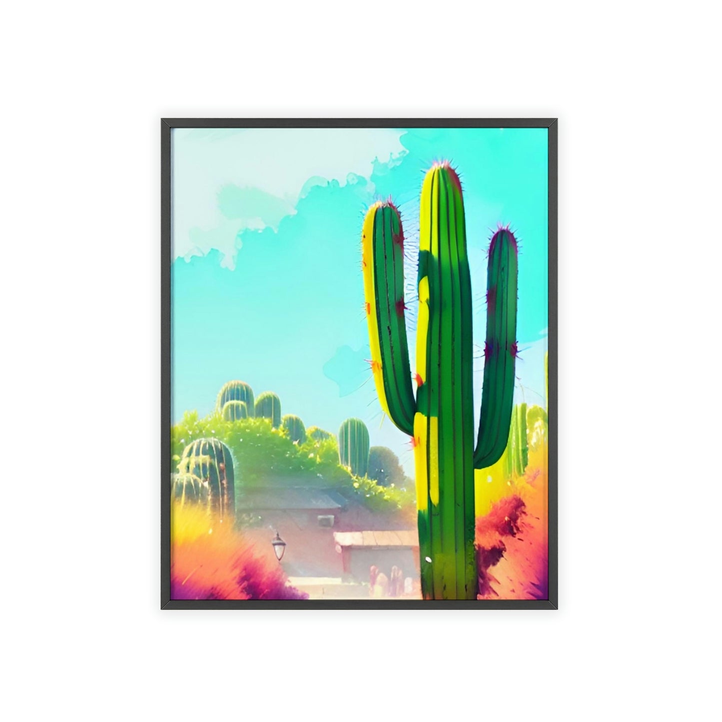 Desert Cactus Poster with Wooden Frame