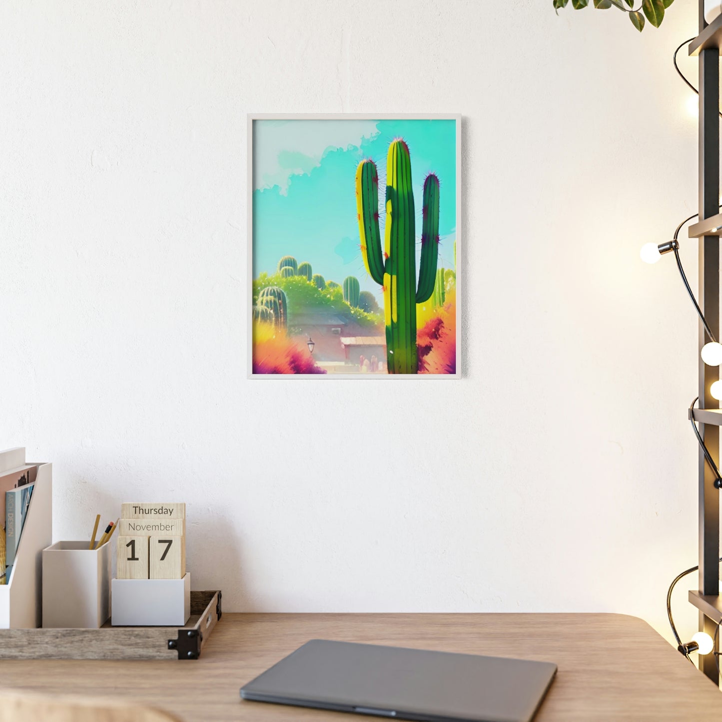 Desert Cactus Poster with Wooden Frame