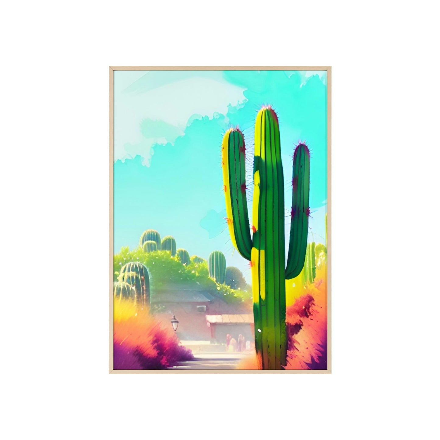 Desert Cactus Poster with Wooden Frame