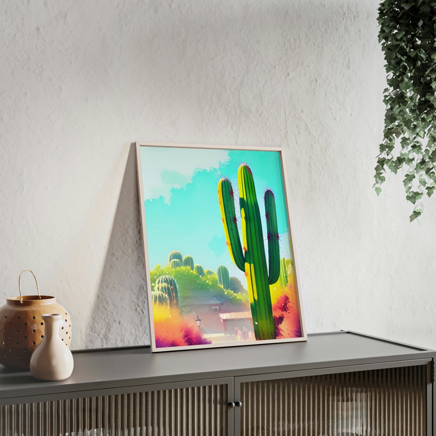 Desert Cactus Poster with Wooden Frame