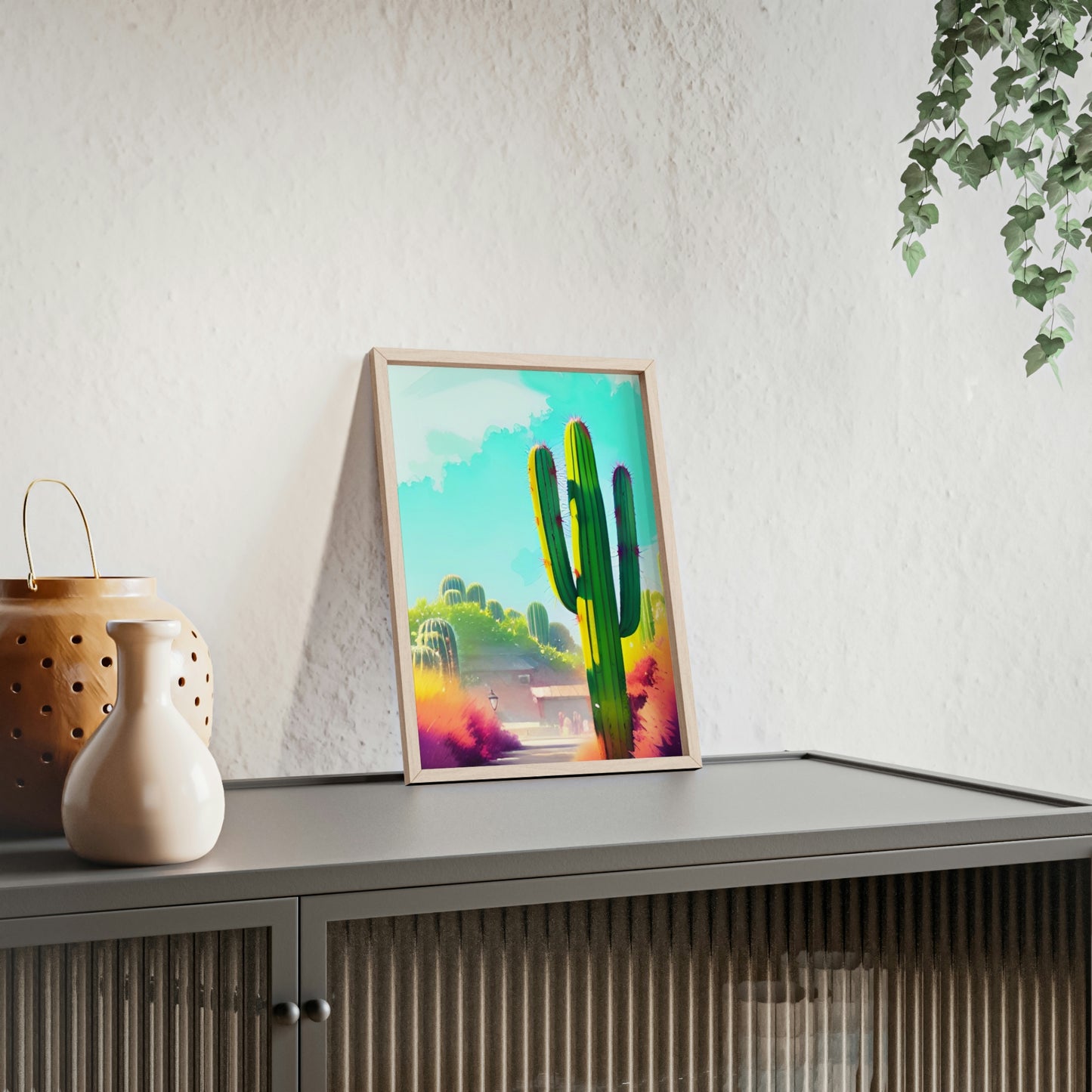 Desert Cactus Poster with Wooden Frame