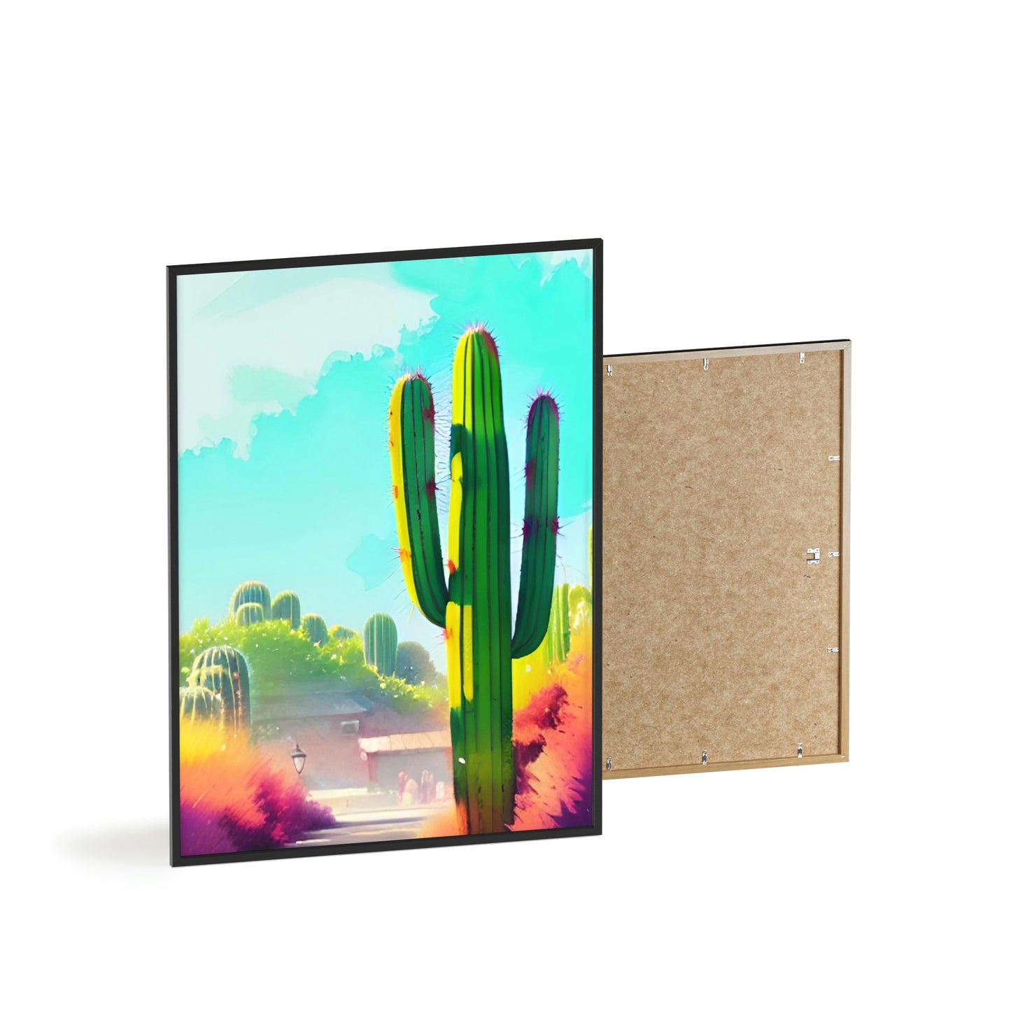 Desert Cactus Poster with Wooden Frame