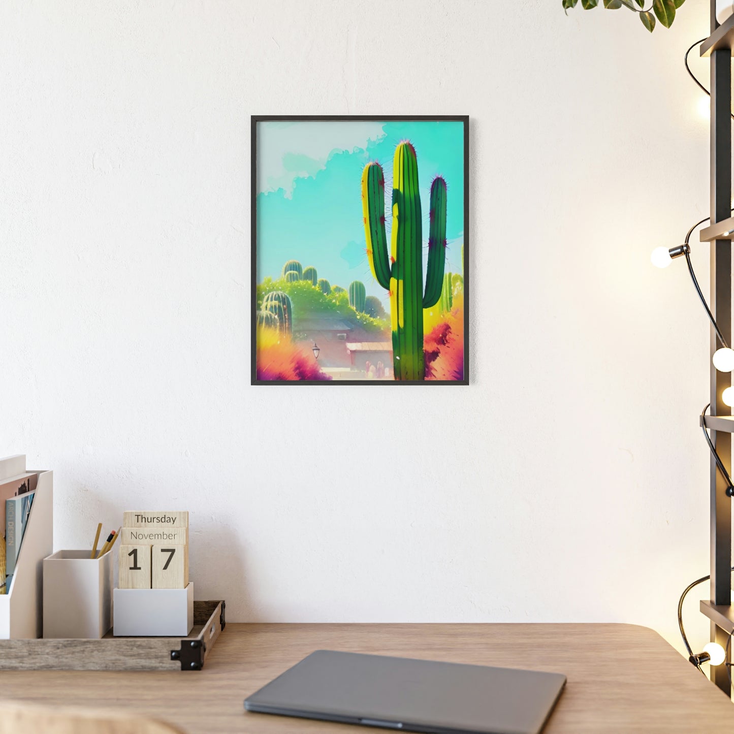 Desert Cactus Poster with Wooden Frame