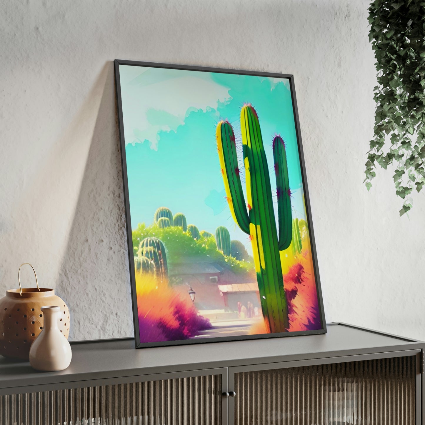 Desert Cactus Poster with Wooden Frame