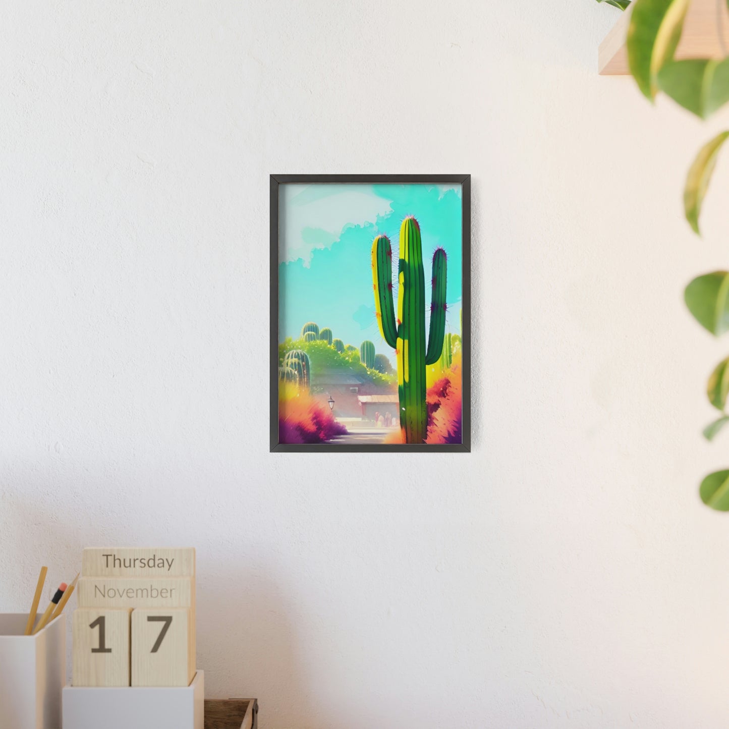 Desert Cactus Poster with Wooden Frame