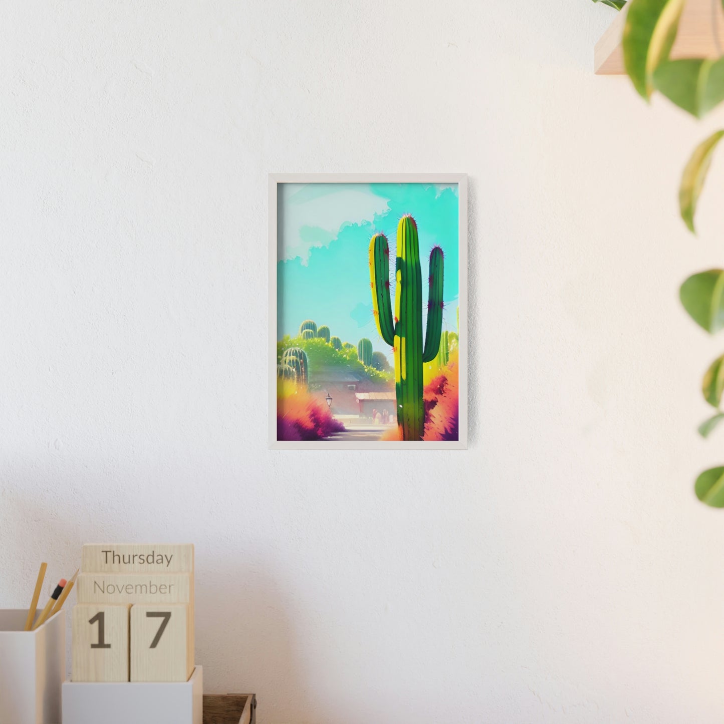 Desert Cactus Poster with Wooden Frame