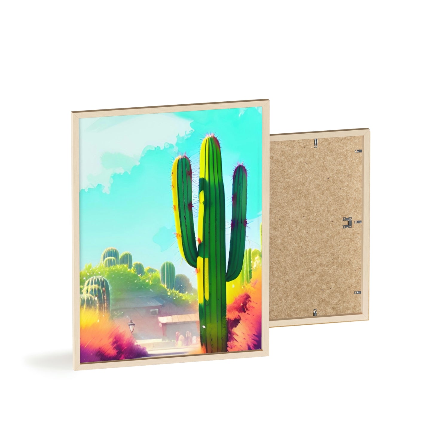 Desert Cactus Poster with Wooden Frame