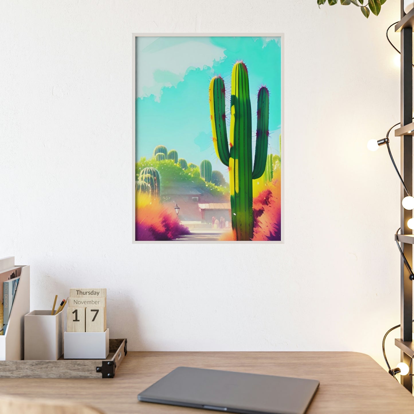 Desert Cactus Poster with Wooden Frame
