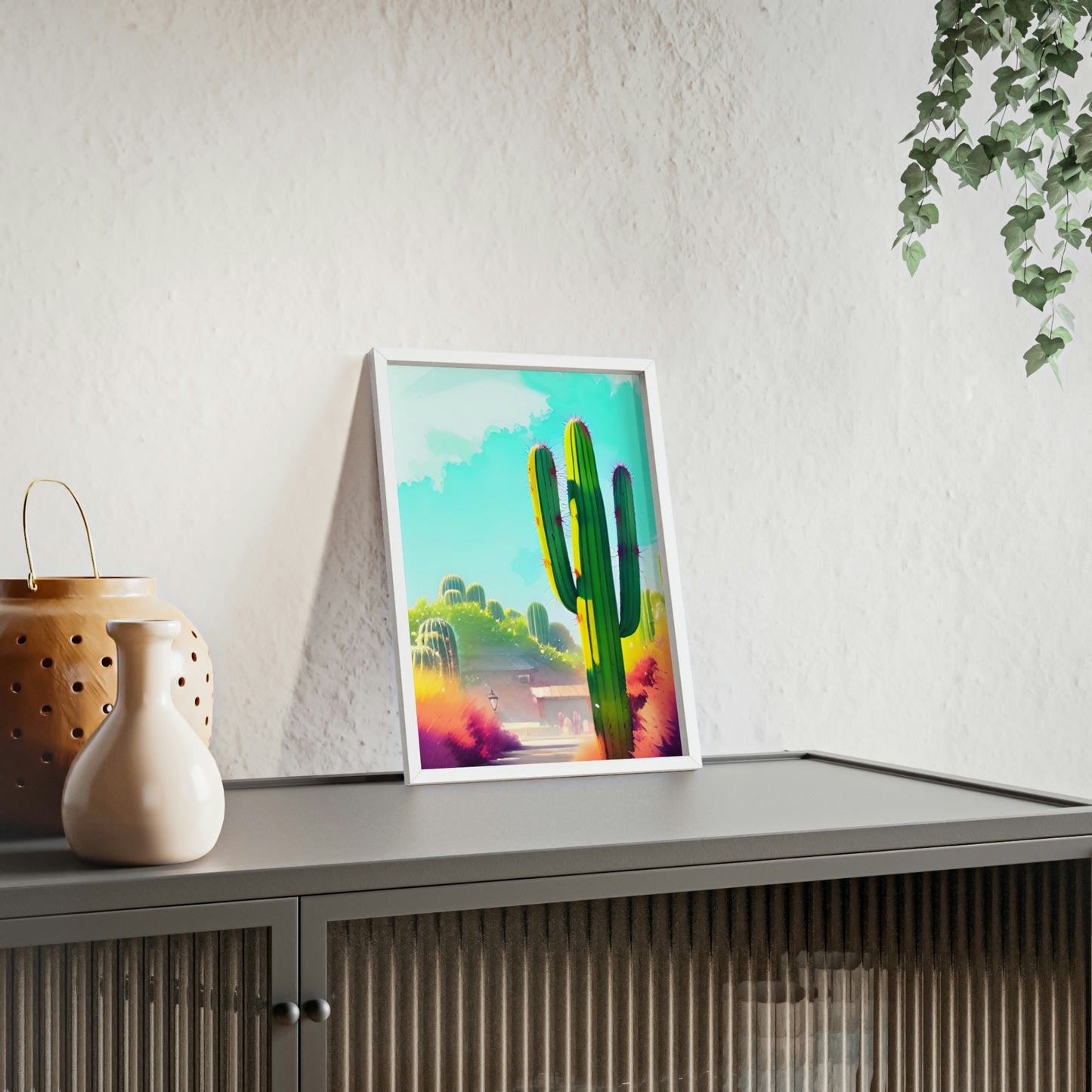 Desert Cactus Poster with Wooden Frame
