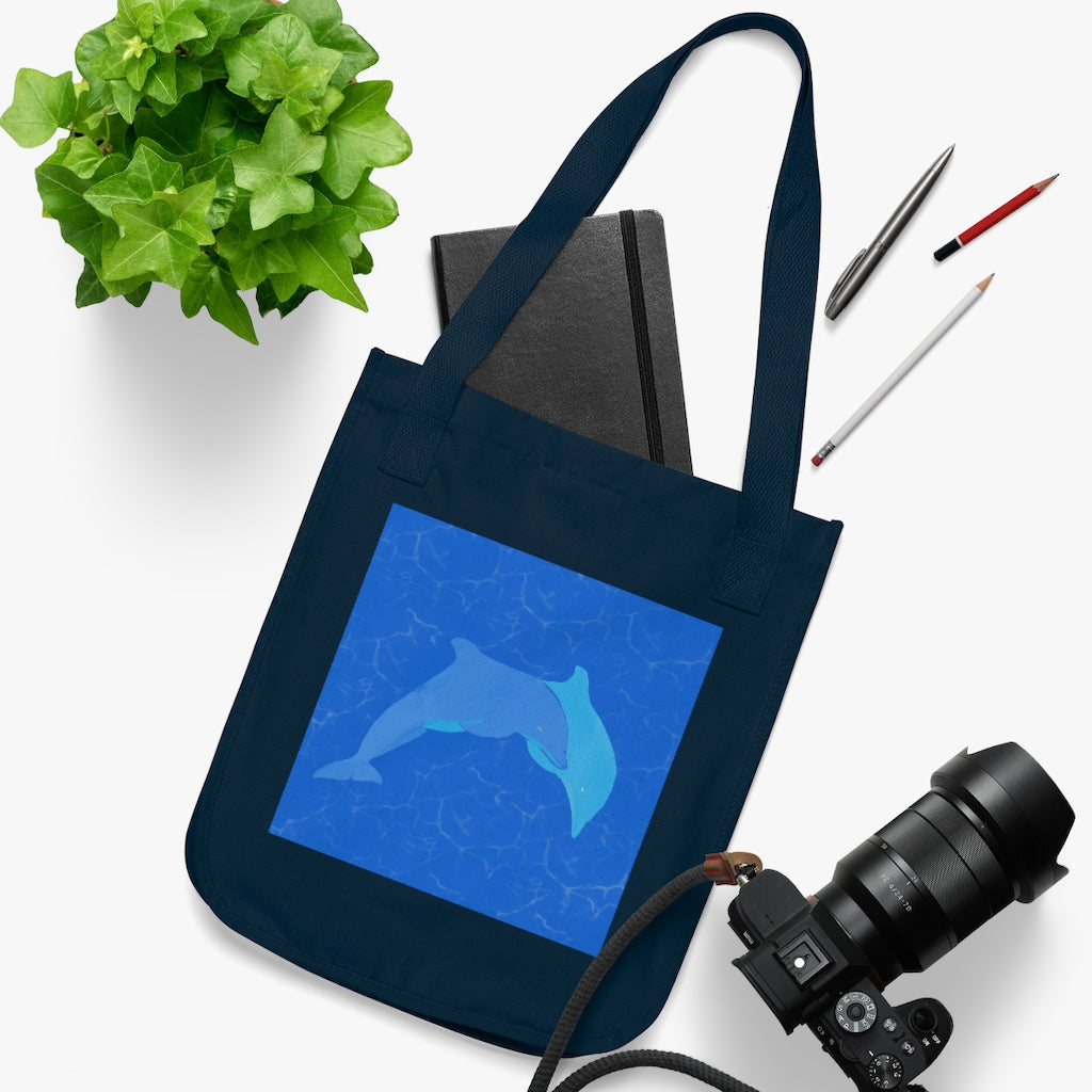 Organic Canvas Tote Bag - Dolphins Swimming